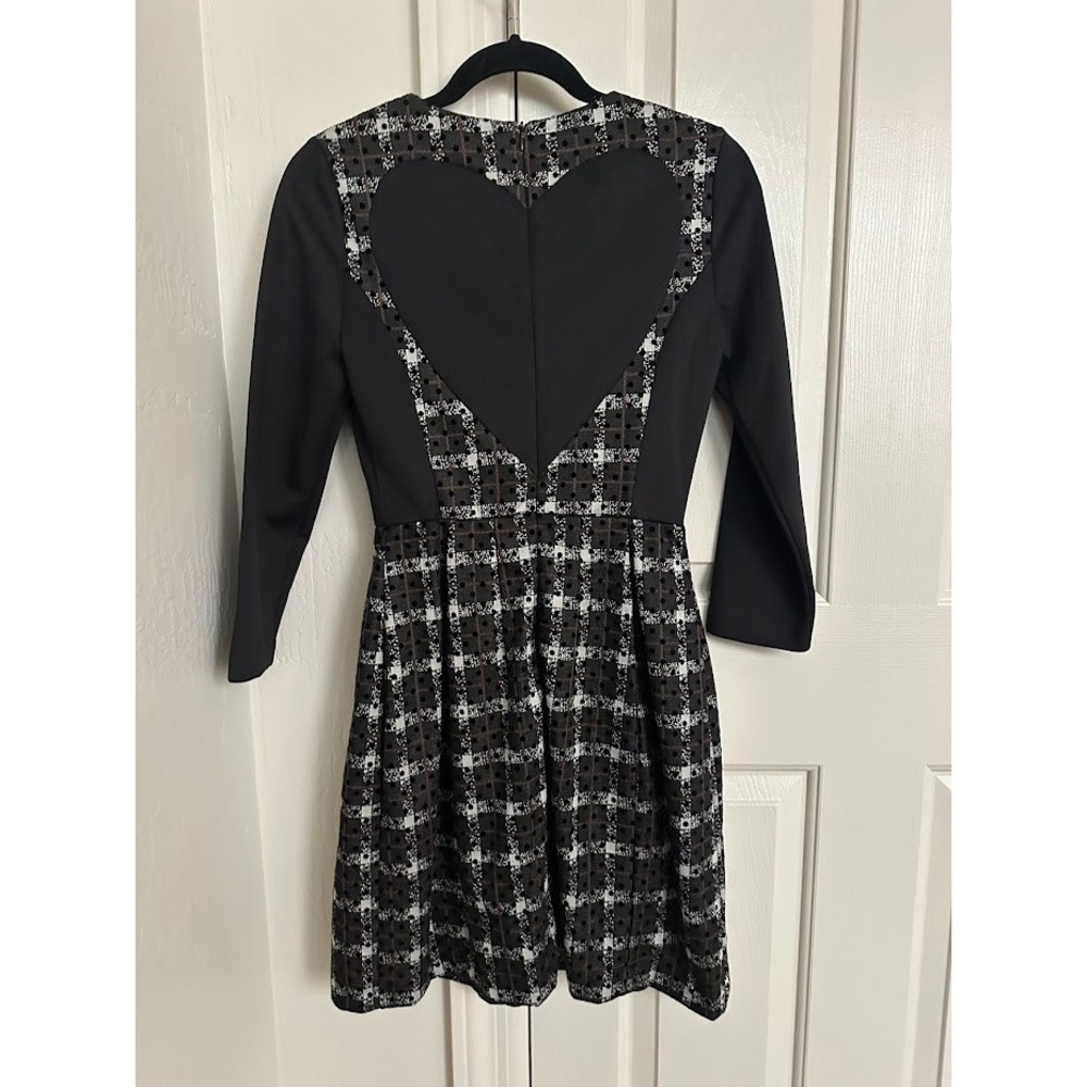 NWT Tenax Italy Plaid Heart Back Fit & Flare Mini Dress - Black/White/Brown S 40